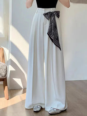 Chic Lace Up Suit Wide Leg Pant Women Elegant Loose High Waist Bow Trousers Korean Fashion Female Casual Sweet Pants New voguable
