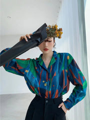 Vintage Print Women Elegant Shirt Long Sleeve Casual Design Korean Vintage Blouse Fall Loose Painting All Match Female Ins Tops voguable