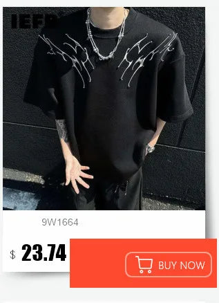 Korean Style Men's T-shirts Short Sleeve Casual Lace-up Design Solid Color Tees Hollow Out Loose Male Tops Summer 9W3719 voguable