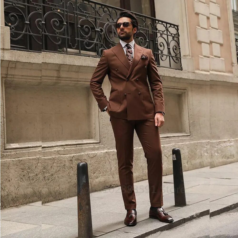 Classic Men Suits Business Tuxedos Design Pockets For Formal Groom Suit Peak Lapel Wedding Suit Blazer Pants 2 PCS Slim Fit voguable