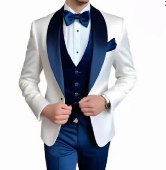 Voguable  Elegant Classic High-Quality Men Suit 3pcs Set with Satin Collar Jacket Vest And Trousers Business Wedding Banquet Customizable voguable
