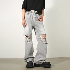 Voguable Ripped Jeans Men High Street Male Hip Hop Distressed Denim Wide Leg Pants Casual Trousers Vintage Streetwear Loose voguable