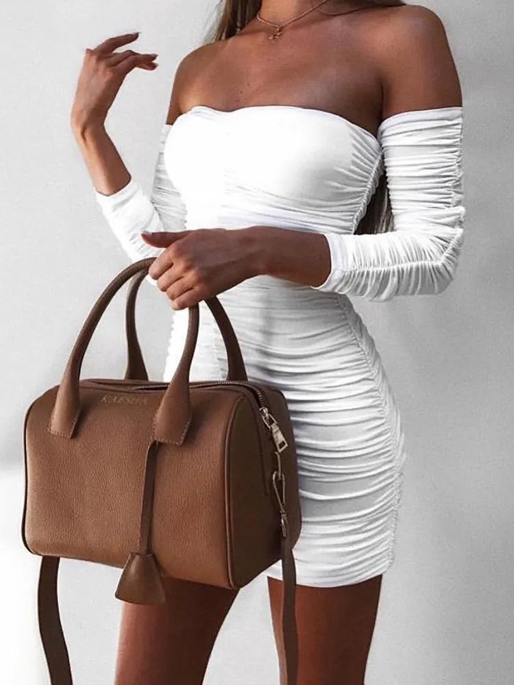 Women Autumn Winter Bandage Dress Women Sexy Off Shoulder Long Sleeve Slim Elastic Bodycon Party Dresses Vestidos voguable