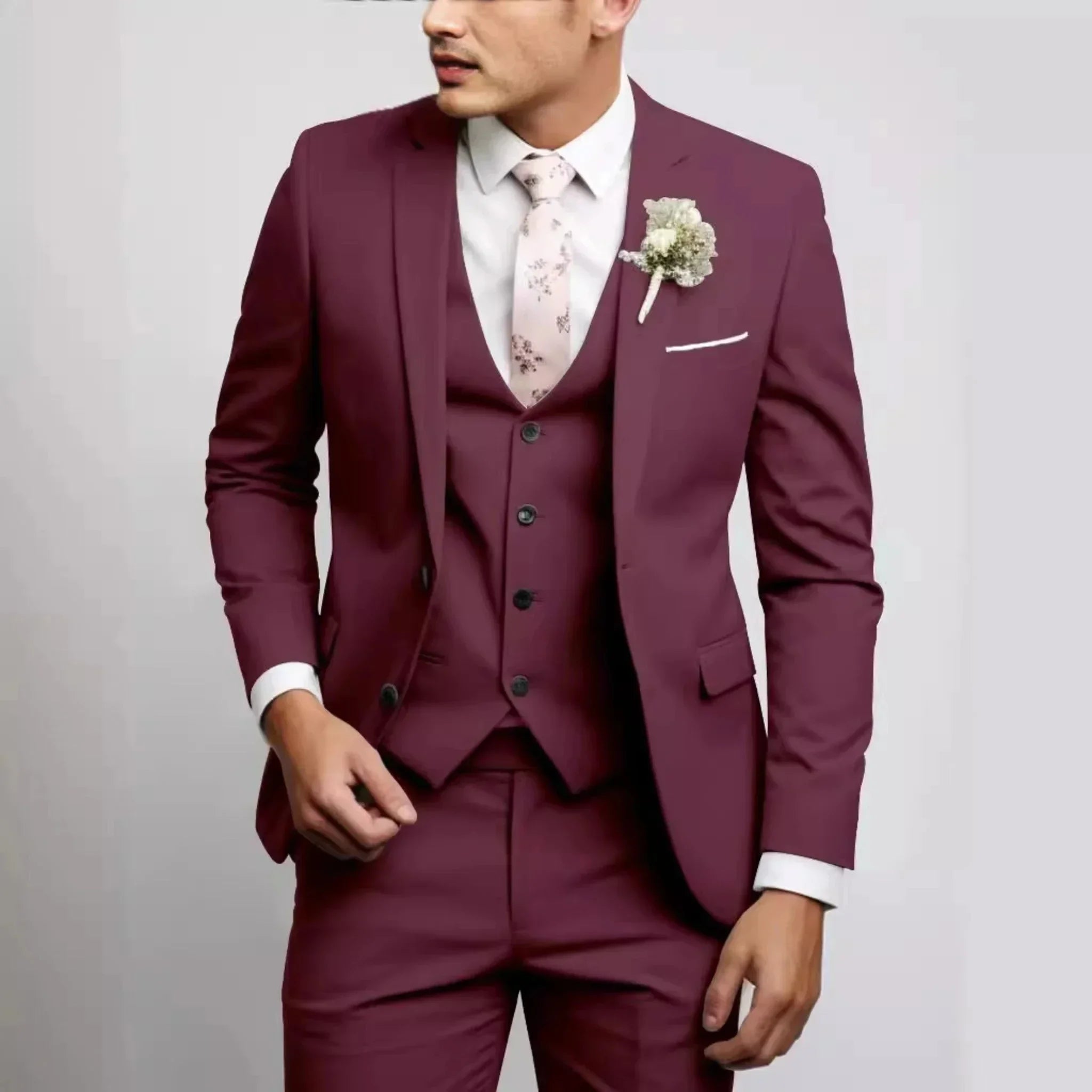 Voguable  Casual Men's Suits  Slim Regular Fit 3 Piece Elegant Tuxedos Notch Lapel Blazer Vest Pants for Evening Party  Formal  Wedding voguable