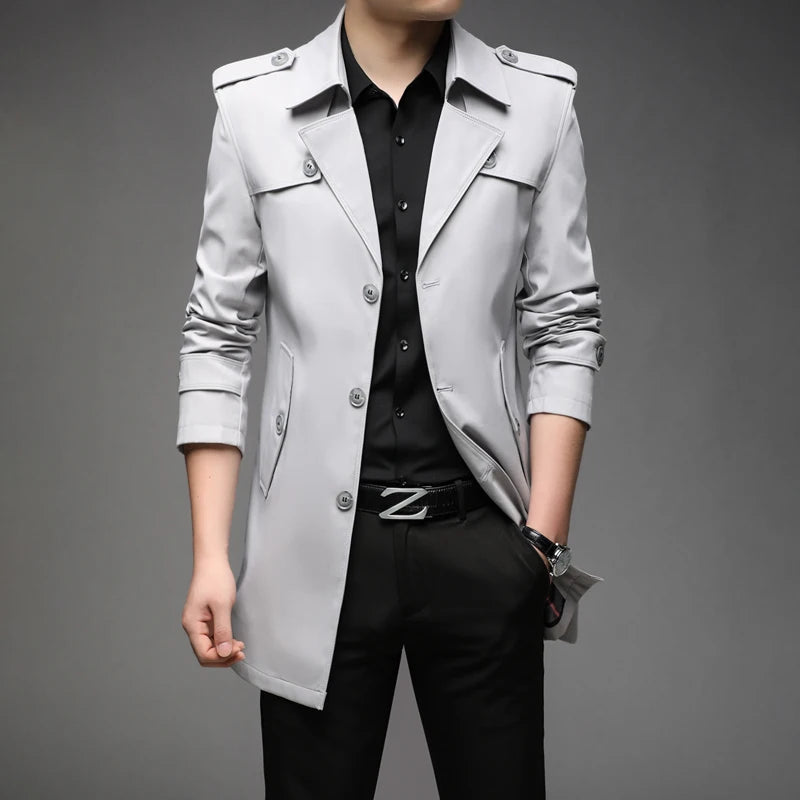 New Spring Men Trench Fashion England Style Long Trench Coats Mens Casual Outerwear Jackets Windbreaker Brand Mens Clothing 2022 voguable
