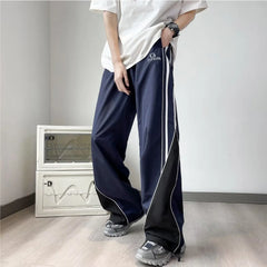 Vintage Casual Track Y2K Cargo Pants Straight Loose Striped Blue Wide Leg Pants Gym Basketball Sweatpants Trousers Korean Style voguable