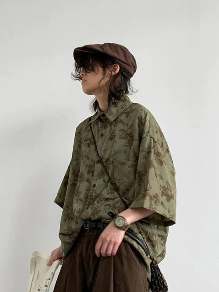 Harajuku Y2K Shirt Women Loose Vintage Print Streeetwear Blouse Oversize Half Sleeve Female Casual Retro Japan Bf Tops New voguable