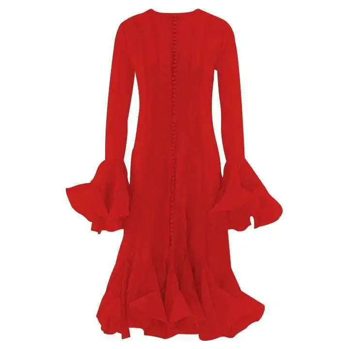 French Niche Women's Dress O Neck Button Flare Long Sleeve Spliced Ruffles Hem Solid Elegant Mini Dress 2025 New voguable