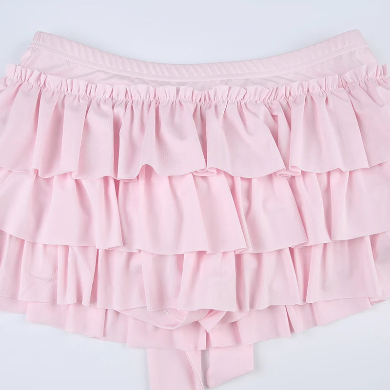 Casual Sweet Solid Bow A-Line Skirt With Skirt Slim Low-Waisted Mini Skirts Women  Summer Fashion Streetwear Ladies voguable