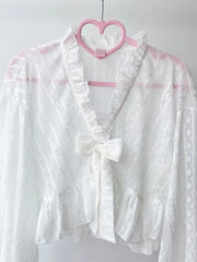 Lolita Sweet Sun Proof Shirt Women Cute Bow Lantern Sleeve Cropped Blouse Japan Kawaii Casual Elegant Jk Open Stitch Tops voguable