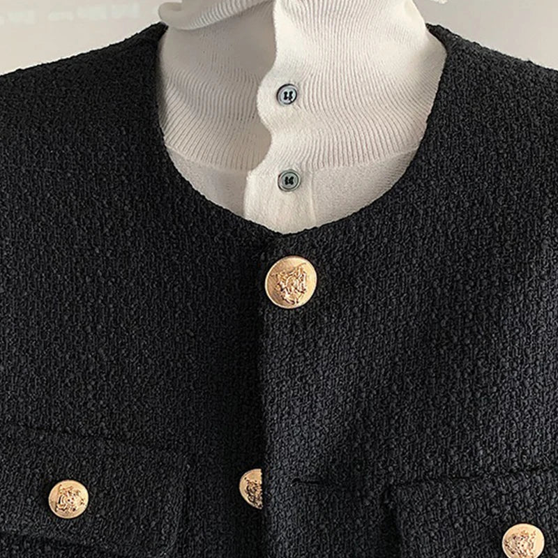 Korean Style Fashionable Tweed Round Neck Jacket Men Japanese Trendy High-end Single-breasted Short Jacket with Temperament voguable