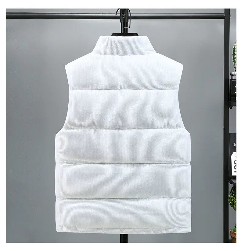 Vests Jacket Men Autumn Winter Stand Collar Warm Sleeveless Leisure Down Cotton-Padded Vest Coat Thickened Corduroy Warm Coat voguable