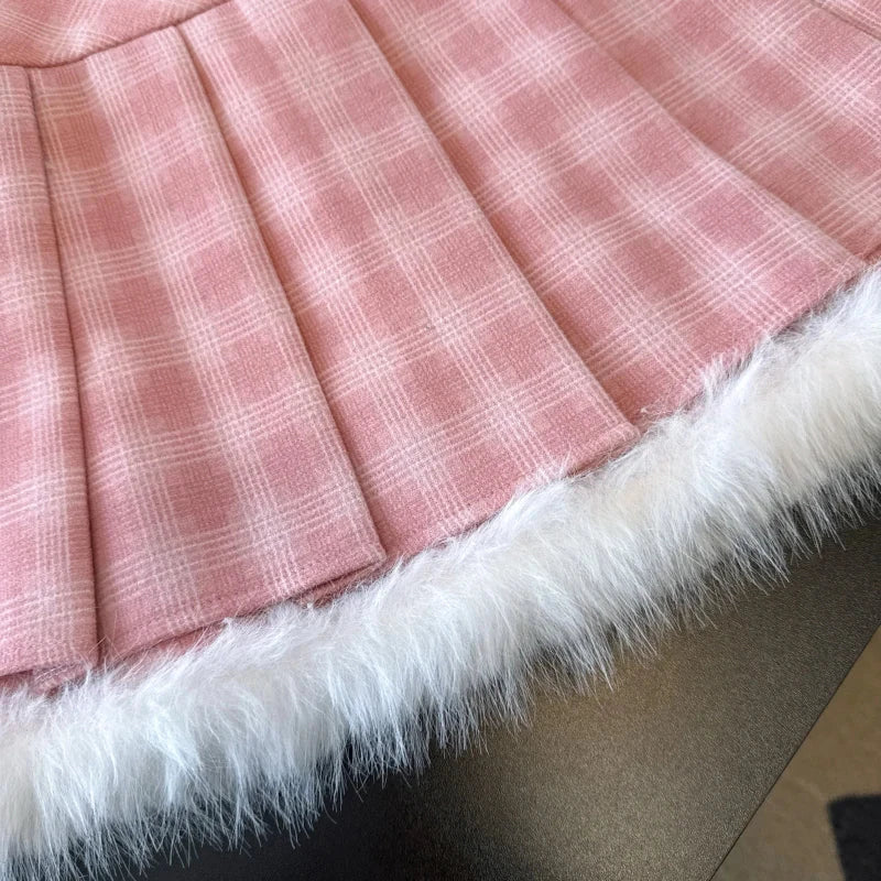 Sexy Sweet Plaid Skirt Women High Waist Faux Woolen Fashion Korean Mini Skirts Fall Winter Preppy Style Slim A Line Skirt voguable