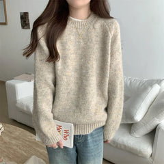 Casual Autumn Winter New Women Sweater Korean Fashion Lazy Wind Solid O-Neck Loose Long Sleeve Pullovers Knitted Tops voguable