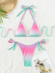 Voguable Sexy Micro Bikini 2024 Women Pink Gradient Push Up Bikinis Sets Biquini Ribbed Bathing Suit Tie Side Triangle Swimwear Beachwear voguable