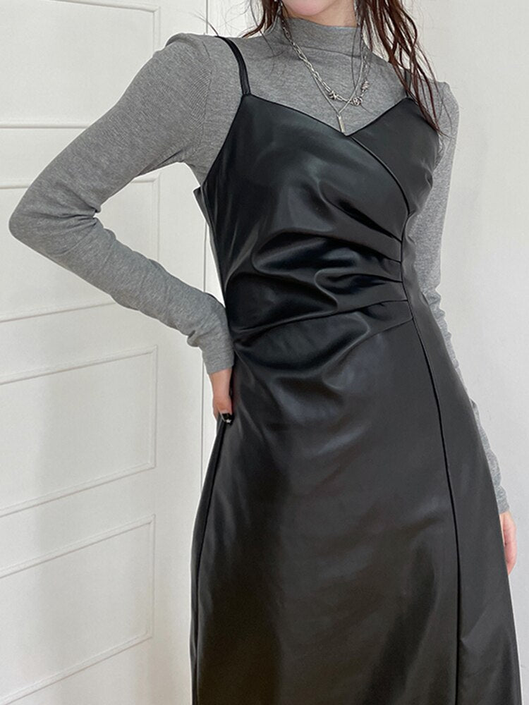 Black Asymmetrical V-Neck Long Party Dress mysite