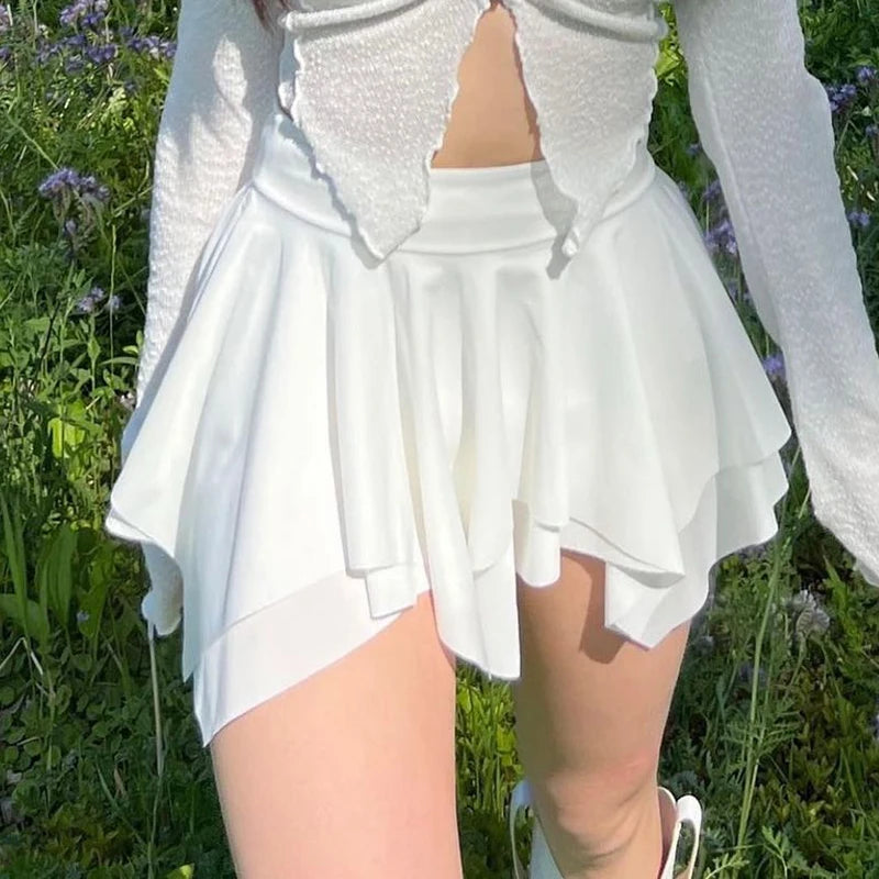 Voguable  Asymmetrical A-line Pleated Mini Skirt Low Waist Fairycore Sweet Short Skirts Aesthetic Cute Coquette Outfit Y2K Women voguable