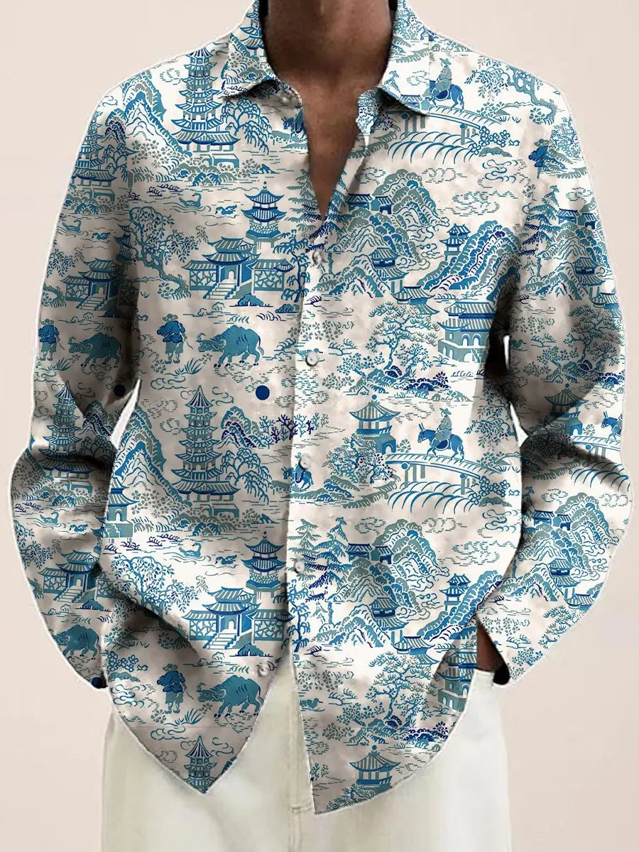 Mens Red Floral Print Long Sleeve Shirt Fashion Design Luxury Long Sleeve Tops Mens Four Seasons Button Lapel Shirt voguable