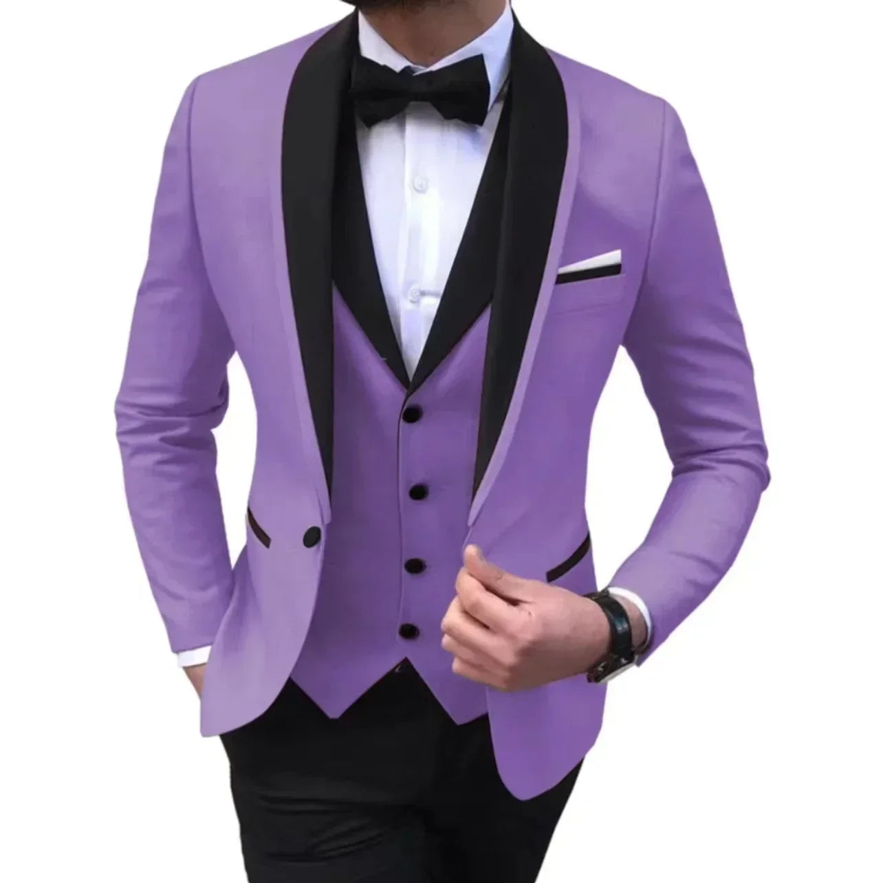 Voguable  Luxury Slim Fit Men's 3-Piece Tuxedo Set with Shawl Lapel Blazer Vest And Pants for Wedding And Evening Parties voguable