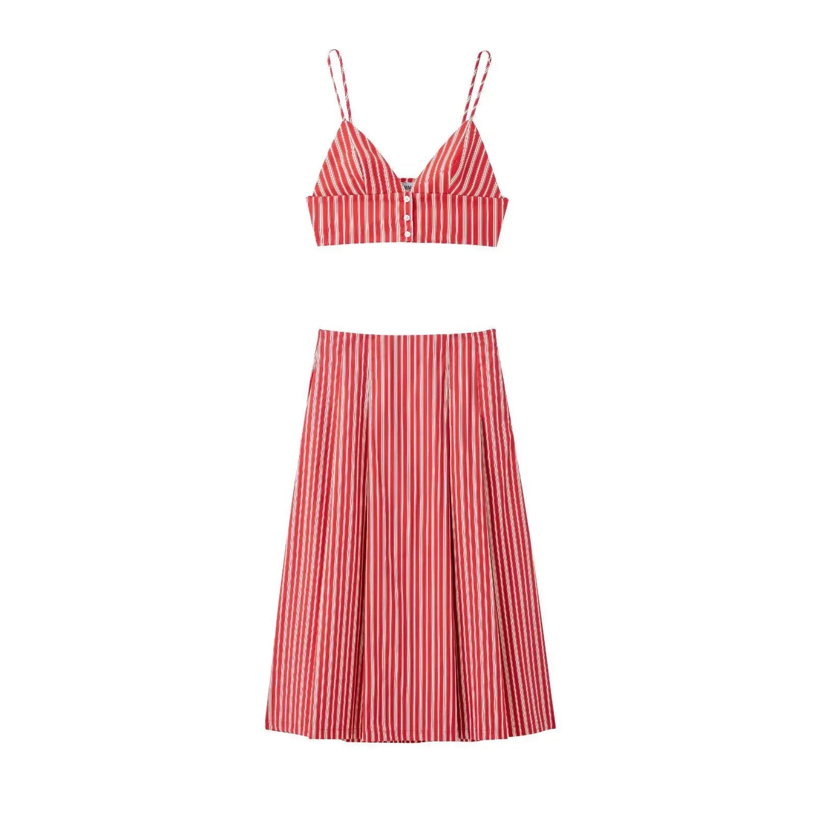 Stripe Bras And Pleat Skirt Sets Sexy Casual Boho Crop Top + Skirts Two Piece Set Vacation Woman Clothing 2025 New Summer Suit voguable