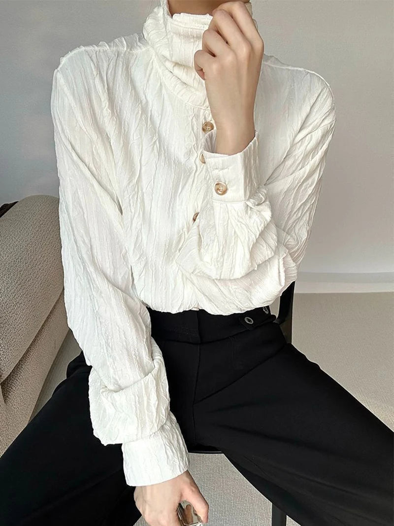 Vintage Stand Collar Y2K Shirt Women Loose Harajuku Long Sleeve Blouse Fall Retro American Streetwear Casual Bf Tops New voguable