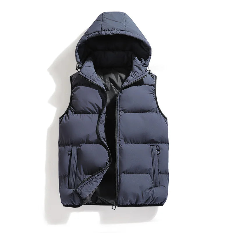 Autumn Winter Men's Vest Jacket Waterproof Warm Sleeveless Vests Men Jacket Fashion Hooded Casual Vest Mens Thicken Waistcoat voguable