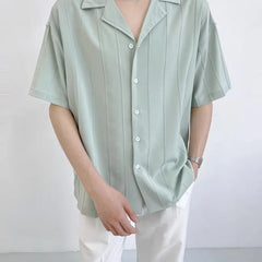 Voguable Striped Shirts and Blouses for Men Short Sleeve Man Tops Cotton Regular Original Xxl High Quality Asia with Collar S I Clothing voguable