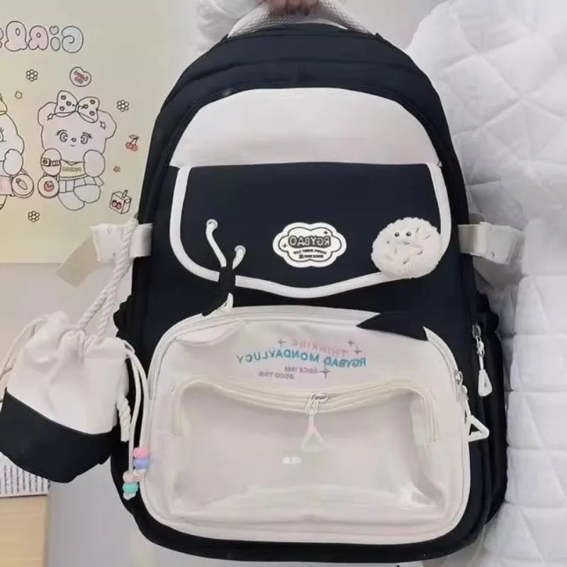 Fashion Transparent Sweet Kawaii Backpack High-capacity Y2k Aesthetic Schoolbag Women Students Contrast Color Patchwork Ita Bags voguable