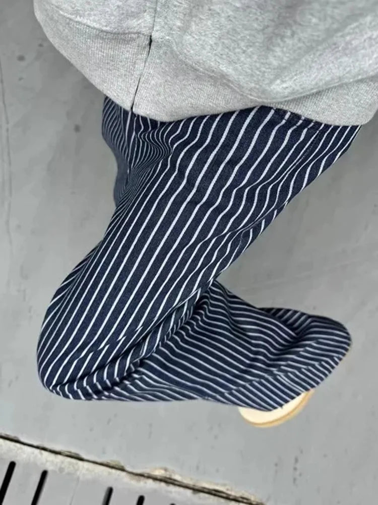 Vintage Blue Striped Jeans Women Casual High Waist Loose American Denim Pants Harajuku Streetwear Bf Hip Hop Wide Leg Pants voguable