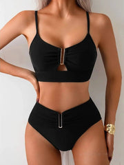 Voguable  Sexy Solid High Waist Bikinis Set Women Split Swimsuit Beach Brazil Bikini New All Season Backless Bikinis 2 Piece Set voguable