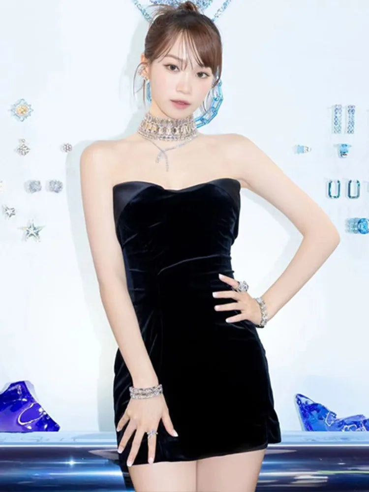 Velvet Off-shoulder Strapless Sexy Mini Dress For Women Robe Fashion Backless Sleeveless Club Party Dress Elegant voguable