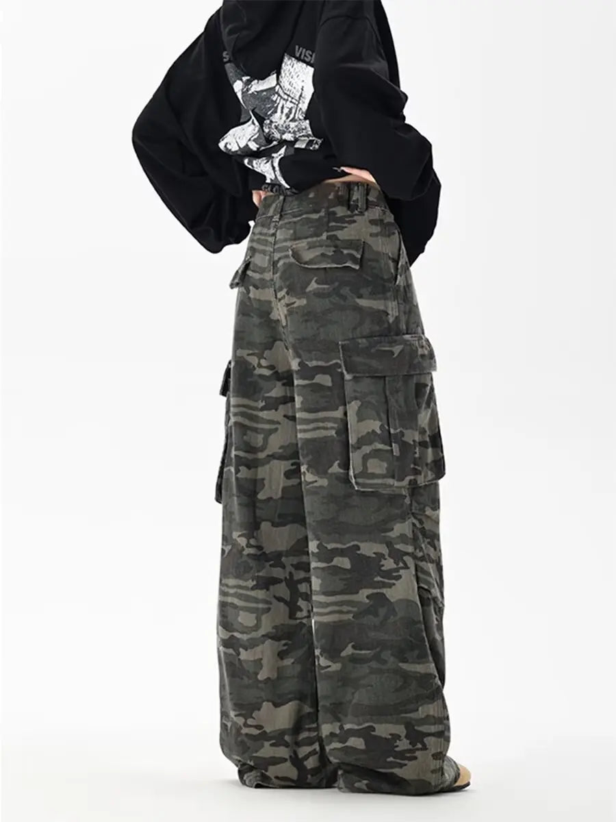Camouflage Jeans Man Y2K Hip Hop Vintage High Waisted Jeans Straight Streetwear Casual Loose Large Size Wide Leg Denim Pants voguable