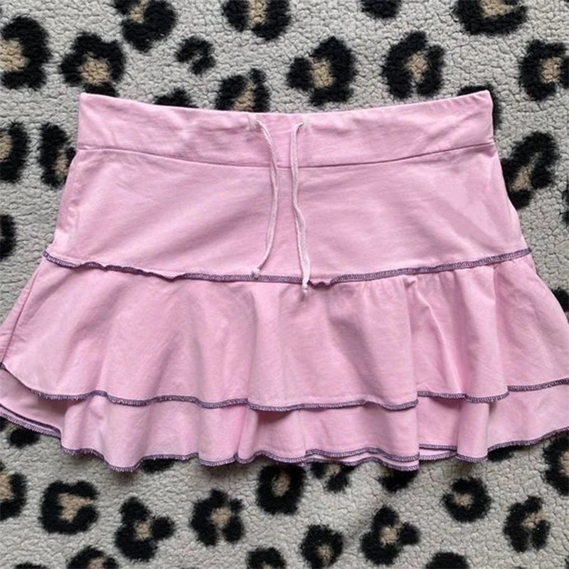 Voguable  Aesthetic Satin Cute Skirt Punk Lace Harajuku White Y2K Bottoms Sweet Emo Girls Goth Casual Fairy Sexy Cute Princess Cake Skirts voguable
