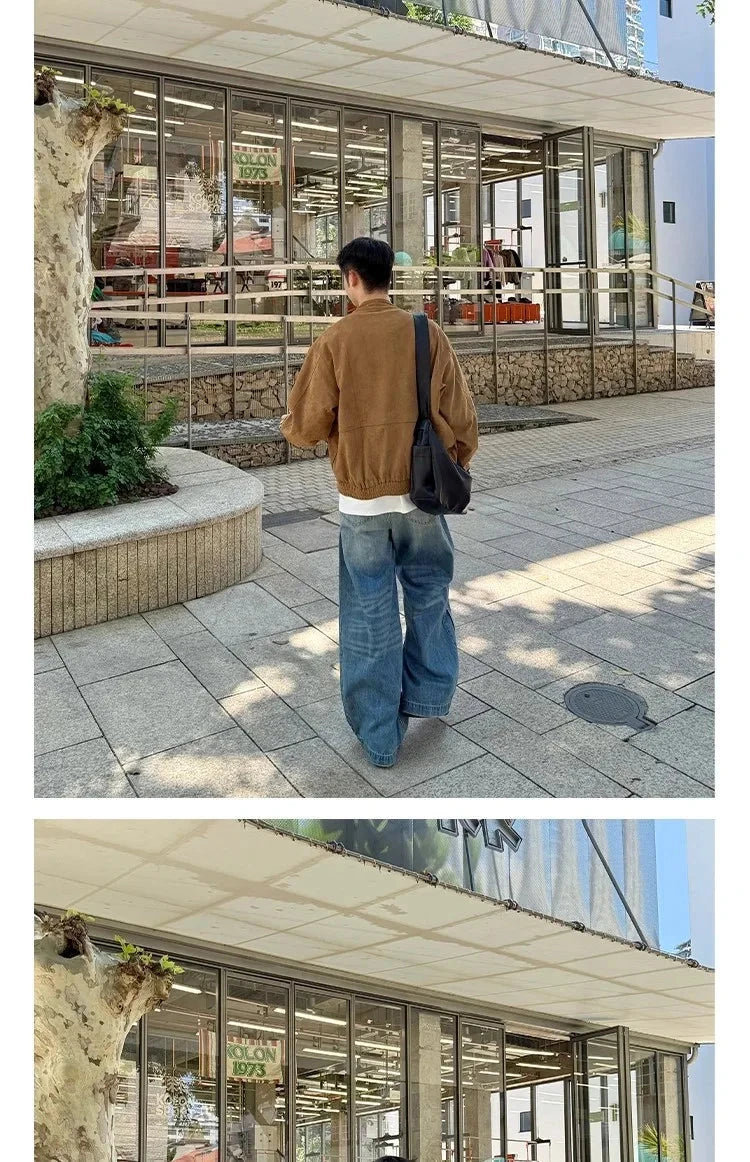 Khaki Cargos Stand Collar Jackets Men's Japanese Retro Streetwear Fashion Solid Color Zipper Long Sleeve Coats Autumn Clothing voguable