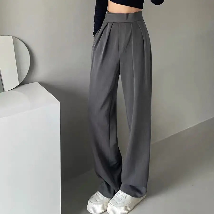 Brown Wide Leg Women's Classic Suit Pants Vintage Palazzo Office Elegant Casual Black Trousers Female High Waist Pants New voguable