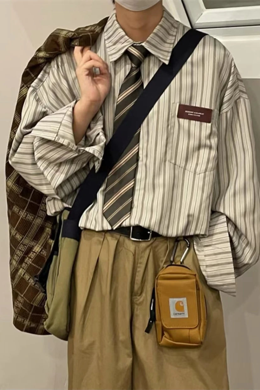 Voguable England Style Soft Cotton Fashion Shirts Single Patch Pocket Long Sleeve Standard-fit Button-down Man Casual Striped Shirt voguable