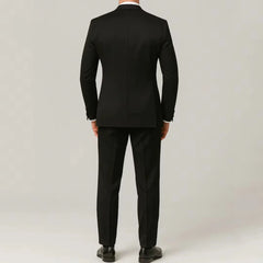 Voguable  Men Suit 3 Piece With Lapel Single Button Slim For Wedding Banquet Birthday Party Business Casual Black Jacket Pants White Vest voguable