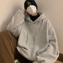 Autumn Y2k Pullover Hooded Men’s Oversize Hoody Sweatshirt Tops Solid Drop Shoulder Harajuku Streetwear Male Clothes voguable