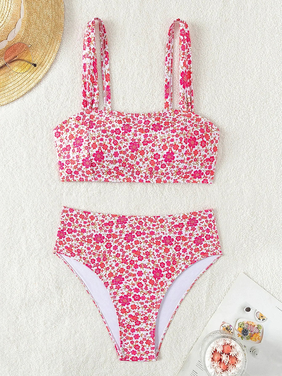 Voguable  Floral Print 2 Piece Swimsuit for Women High Waist Sexy Bandeau Bikini Set Suspender Backless Beach Vacation Swimwear New voguable