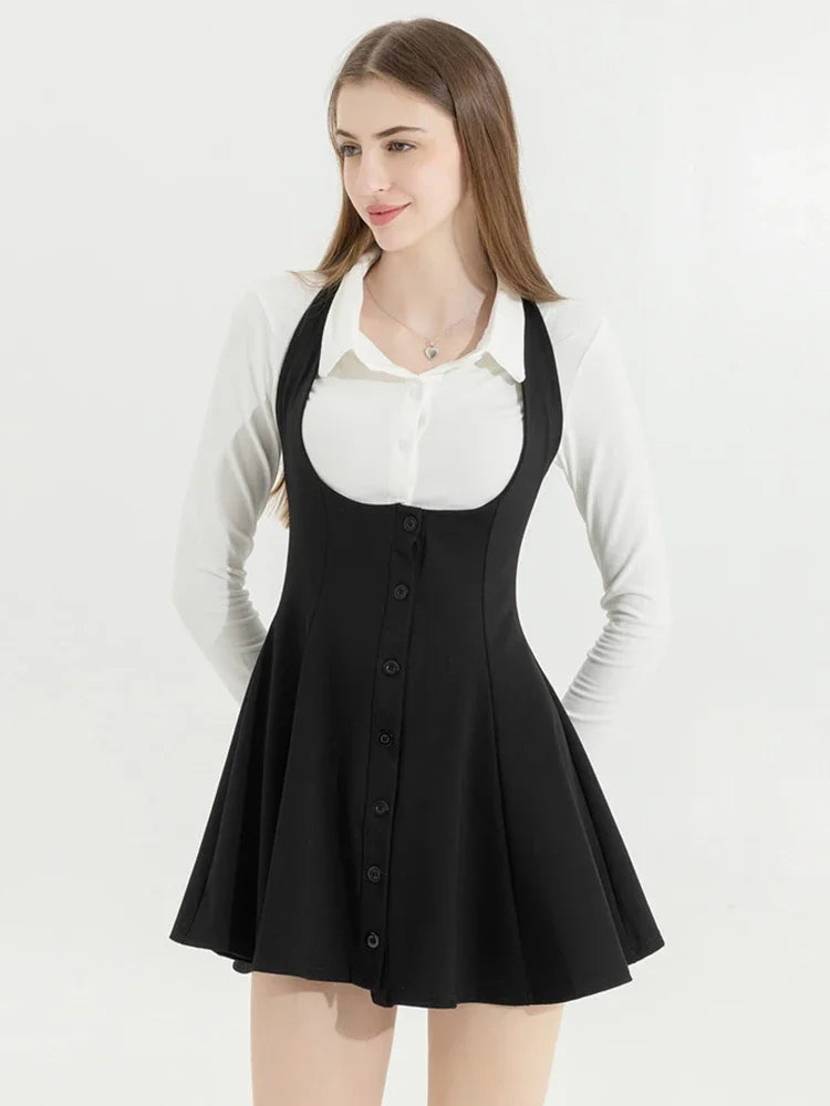 Voguable 2024 Korean Y2k Two Piece Sets Outfits Office Women Skirt Sets Lapel Cardigan Crop Tops + Suspender Mini Skirt Elegant Clothes voguable