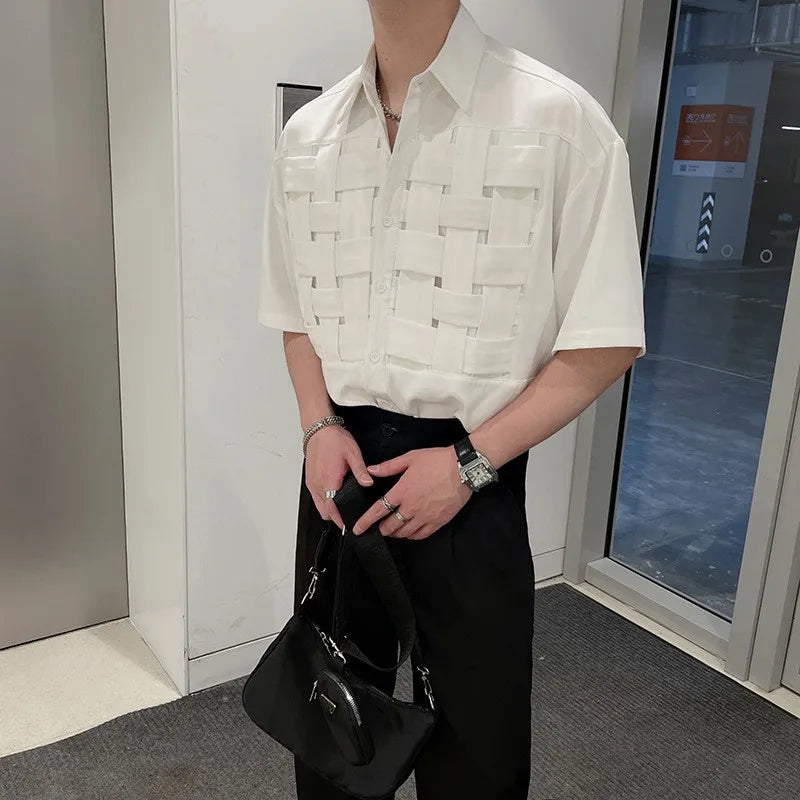 Summer Clothing Men's Light Luxury Draped Knit Shirts Retro Leisure Chic Button-down Short Sleeve Korean Popular Clothes voguable