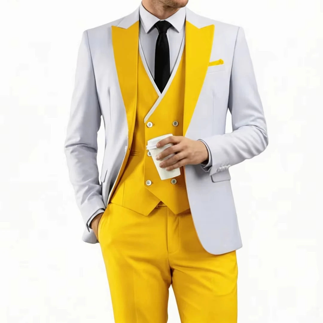 Voguable  Men Suit Sky Blue White 3 Pieces With Lapel For Wedding Groom Party Prom Birthday Banquet Business Work Set Jacket Vest Pant voguable