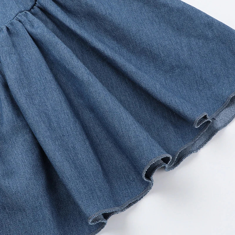 Voguable  Spaghetti Strap Imitation Jeans Sleeveless Female Vestido Low Waist Slash Neck New Fashion Femme A-line Pleated Sexy Dresses voguable