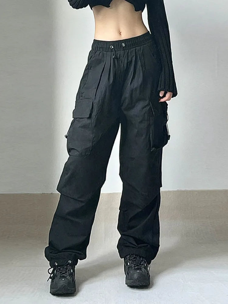 Voguable Women Oversized Cargo Parachute Pants Y2k Vintage Streetwear High Waist Joggers Hippie Baggy Harajuku Wide Leg Sweatpants voguable