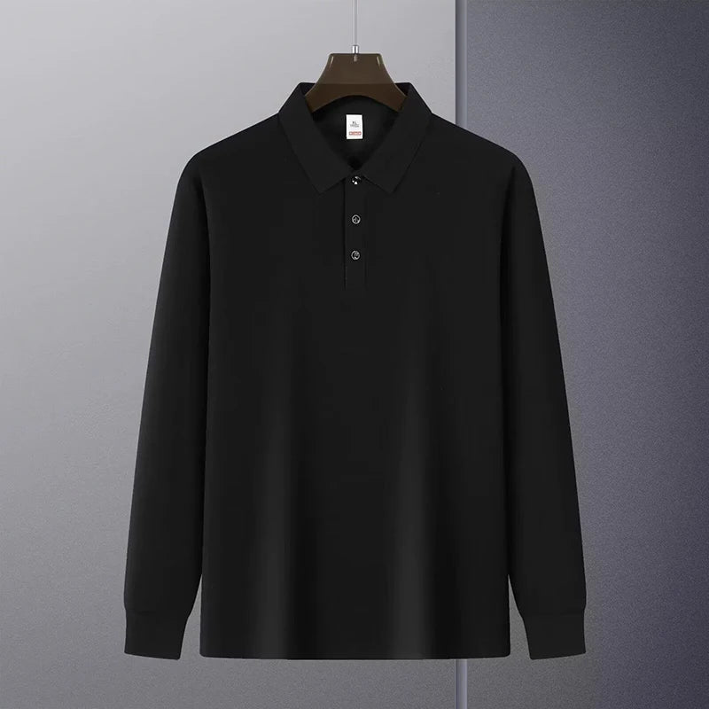 New American Retro Men Polo Shirt Light Luxury Solid Color Slim-fit Commuting Long Sleeve T-shirt Leisure Business Pullover Tops voguable