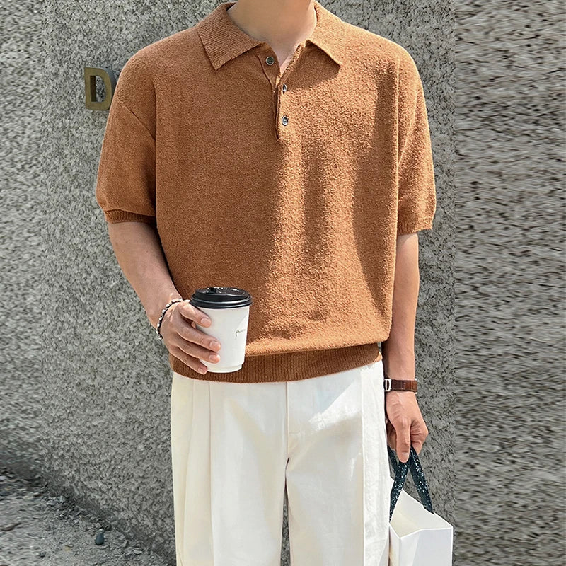 New Summer Simple Retro Men Polo Shirt Leisure Vintage High Quality Knit T-shirt Casual Korean Style Loose Breathable Tops M-2XL voguable