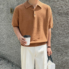 New Summer Simple Retro Men Polo Shirt Leisure Vintage High Quality Knit T-shirt Casual Korean Style Loose Breathable Tops M-2XL voguable