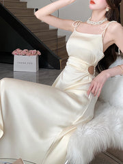 Voguable New Solid Color Sling Dress Women's Summer Korean Elegant Lady Pleated Dress Fashion Beach Sexy Backless A-line Dresses voguable