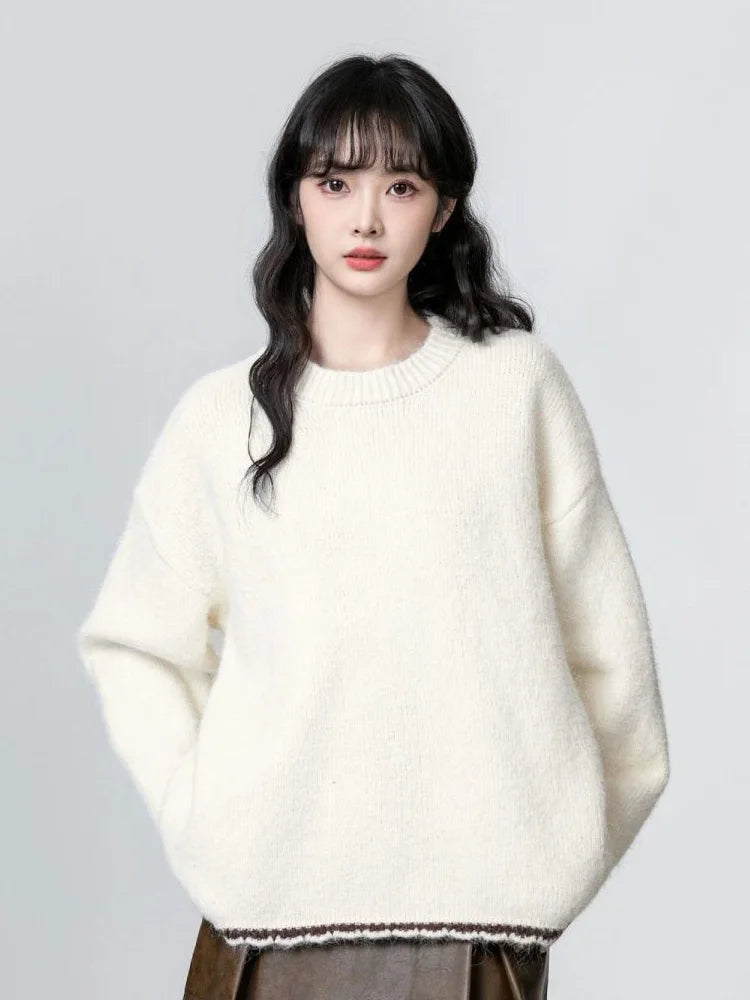 Cute Retro Green Sweaters Women Preppy Style Loose O Neck Long Sleeve Knitted Jumper Japan Vintage Sweet Female Simple Pullovers voguable