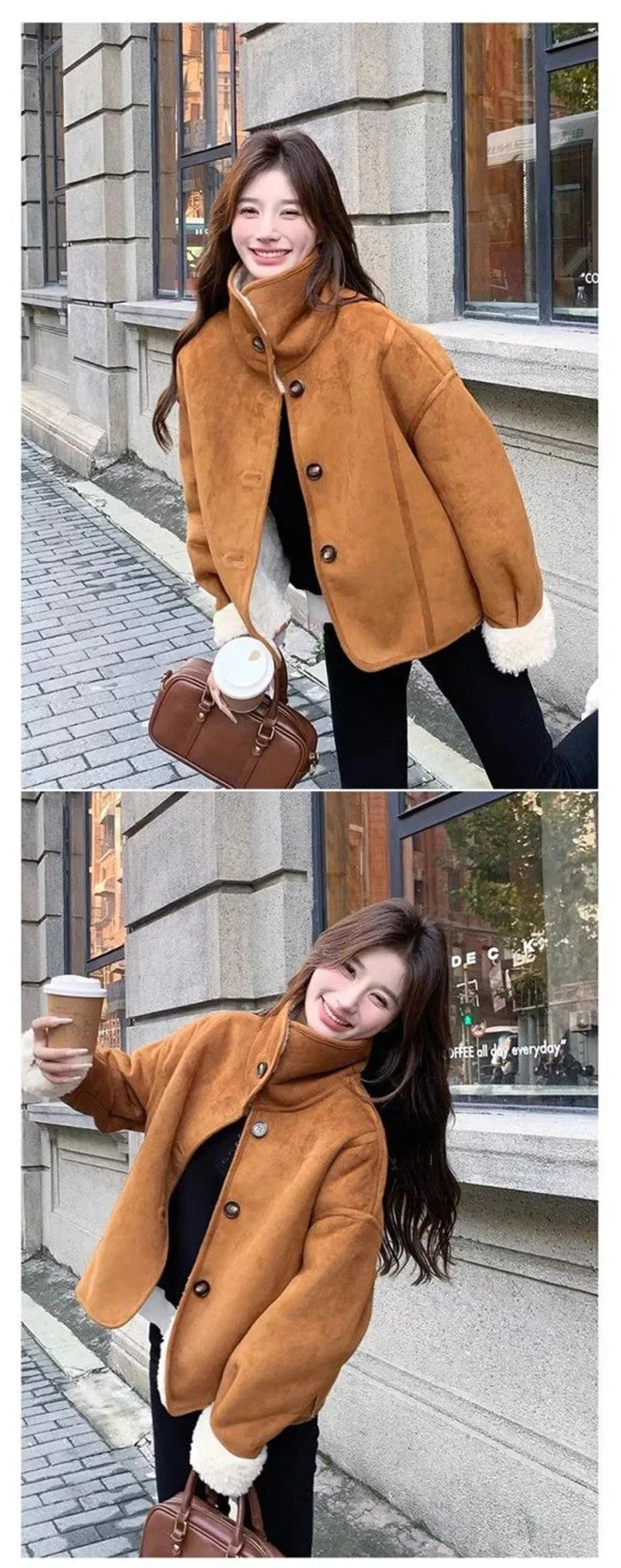 Y2K Faux Lamb Suede Jacket Women Warm Winter Streetwear Retro Coat Korean Casual Loose Long Sleeve Single Breasted Outwear voguable